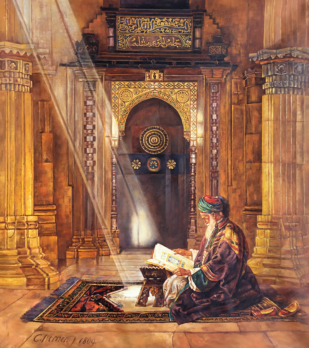 モスクでのアラブ人の読書油絵